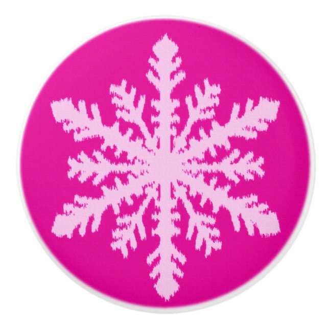Pomo De Cerámica Copos de nieve de Ikat - rosa del fucsia y del (Anverso)