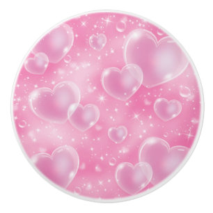 Pomo De Cerámica Corazones de burbuja rosados dulces y femeninos