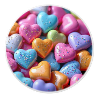Pomo De Cerámica Corazones de Caramelo Coloridos