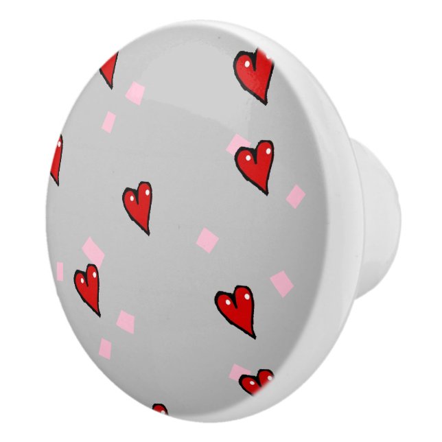 Pomo De Cerámica Corazones rojos en gris (Derecha)