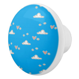 Pomo De Cerámica Corazones y nubes en azul