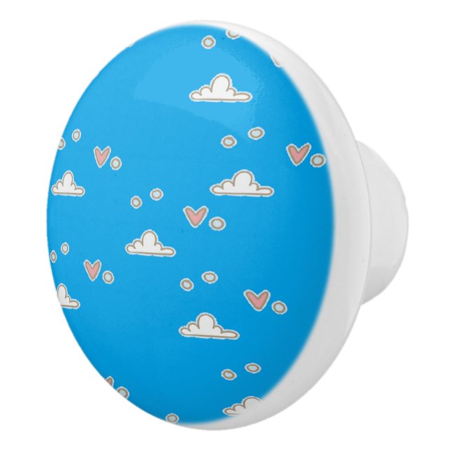 Pomo De Cerámica Corazones y nubes en azul (Derecha)