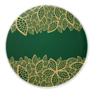 Pomo De Cerámica Cordón de oro de la hoja en fondo verde