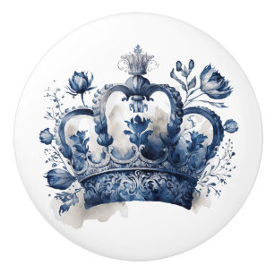 Pomo De Cerámica Corona de flores de estilo Delft azul y blanco