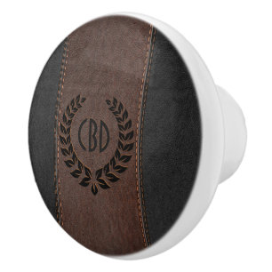 Pomo De Cerámica Correa negra con textura de cuero marrón y negro