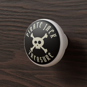 Pomo De Cerámica Corto tesoro pirata Skull Crossbone Gabinete Knob
