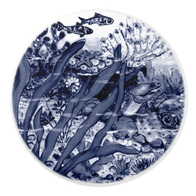 Pomo De Cerámica Costa Oscura Azul Oscuro Vida De La Ela cáscaras O (Anverso)