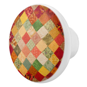 Pomo De Cerámica Cosy Country Fall Diamond Patchwork Quilt