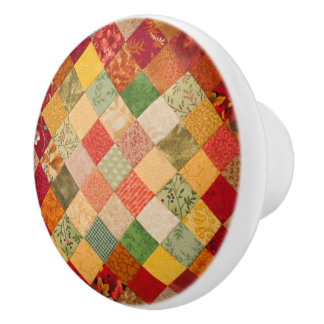 Pomo De Cerámica Cosy Country Fall Diamond Patchwork Quilt