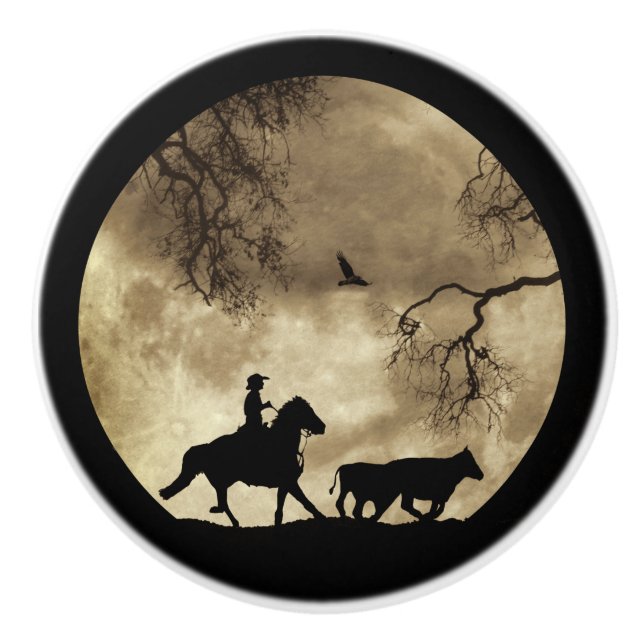 Pomo De Cerámica Country Western Cowboy (Anverso)