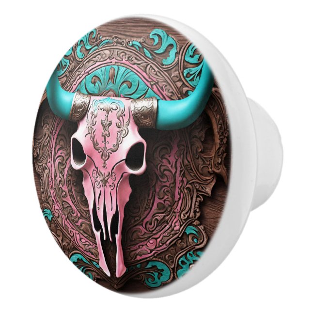 Pomo De Cerámica Cowgirl Turquoise Rosa Bull Campestre Occidental S (Derecha)