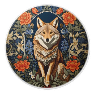 Pomo De Cerámica Coyote Elegante Inspirado en William Morris
