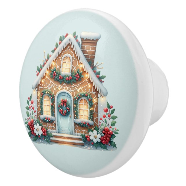 Pomo De Cerámica Cozy Gingerbread House Holiday Illustration (Derecha)
