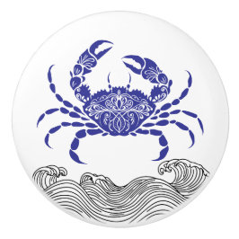 Pomo De Cerámica Crab Mandala Blue