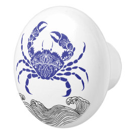 Pomo De Cerámica Crab Mandala Blue