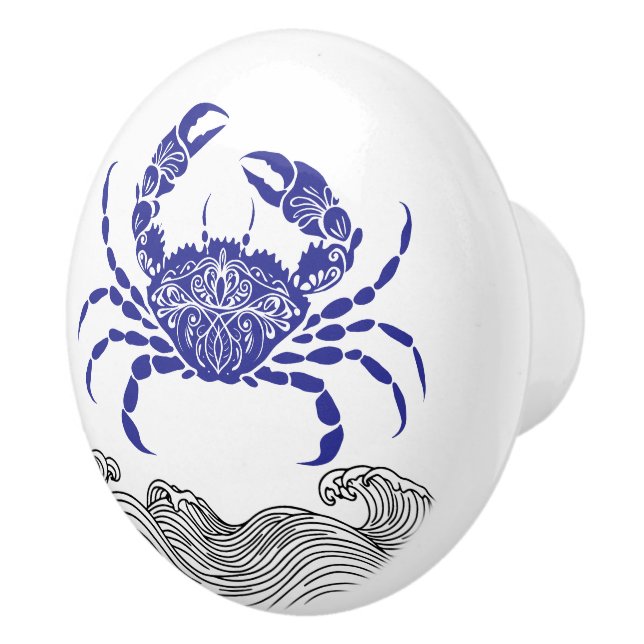 Pomo De Cerámica Crab Mandala Blue (Derecha)
