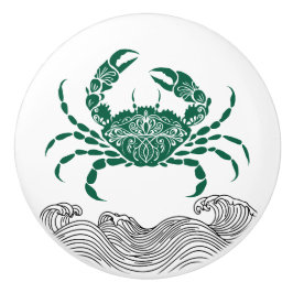 Pomo De Cerámica Crab Mandala Green