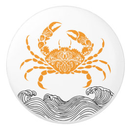 Pomo De Cerámica Crab Mandala Naranja