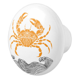 Pomo De Cerámica Crab Mandala Naranja