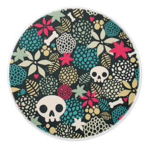 Pomo De Cerámica Cráneo de flores