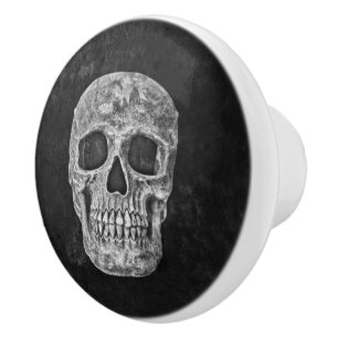 Pomo De Cerámica Cráneo gótico del Grunge blanco y negro