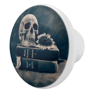 Pomo De Cerámica Cráneo gótico Vintage Viejos Libros Cyanype Macabr