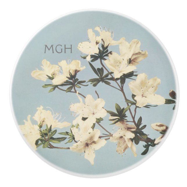 Pomo De Cerámica Cream Azalea Flowers Monograma (Anverso)