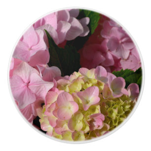 Pomo De Cerámica Crema rosa Hydrangeas amarillo rosa verde floral