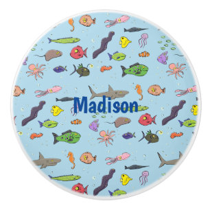 Pomo De Cerámica Criaturas marinas divertidas patrón de ilustracion