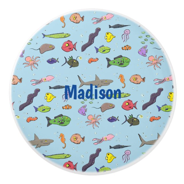 Pomo De Cerámica Criaturas marinas divertidas patrón de ilustracion (Anverso)