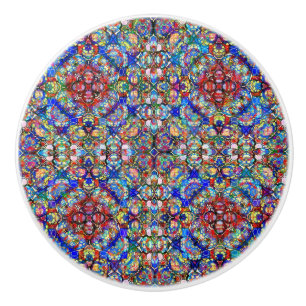 Pomo De Cerámica Cristal azul y rojo manchado luce Kaleidoscopio