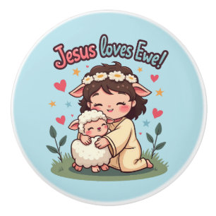 Pomo De Cerámica Cristiano kawaii "Jesús ama a los ojos" diseño pas
