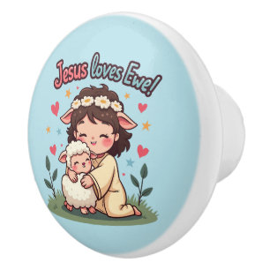 Pomo De Cerámica Cristiano kawaii "Jesús ama a los ojos" diseño pas