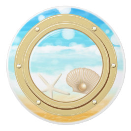 Pomo De Cerámica Cruzada Tropical de Playa Porthole y Conchas Marin