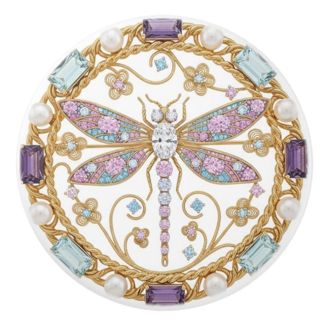 Pomo De Cerámica Crystal Dragonfly with faux 2D graphic gemstones (Anverso)