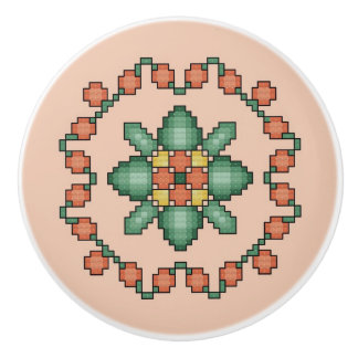 Pomo De Cerámica Cuadrado cruzado floral anaranjado del edredón de