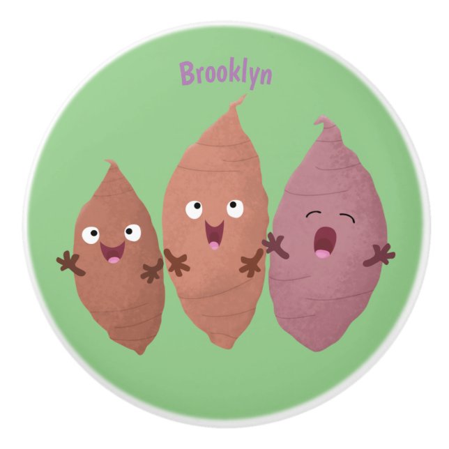 Pomo De Cerámica Cuadros cantando batatas personalizado verduras (Anverso)