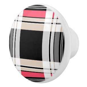 Pomo De Cerámica Cuadros rojos negros y blancos