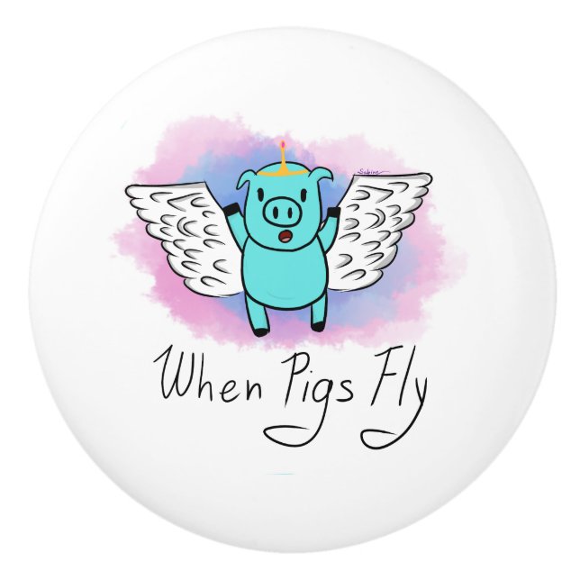 Pomo De Cerámica Cuando los cerdos vuelan el botón de cerámica (Anverso)