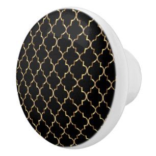 Pomo De Cerámica Cuarteto simple negro y oro