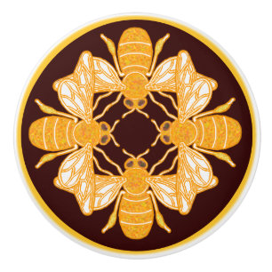 Pomo De Cerámica Cuatro abejas heráldicas sobre marrón chocolate ri