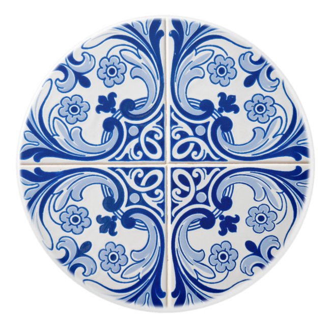 Pomo De Cerámica Cubierta cerámica con mosaico azul y blanco (Anverso)