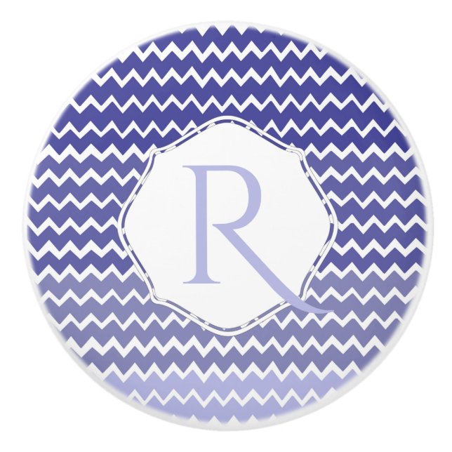 Pomo De Cerámica Cubierta cerámica personalizada Blue Ombre Chevron (Anverso)