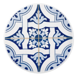 Pomo De Cerámica Cubierta de mosaico azul y blanco