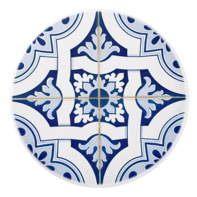 Pomo De Cerámica Cubierta de mosaico azul y blanco (Anverso)