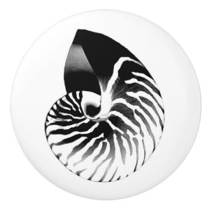 Pomo De Cerámica Cubierta de Nautilus - blanco y negro