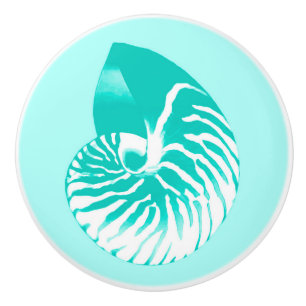 Pomo De Cerámica Cubierta de Nautilus - turquesa, aqua y blanco