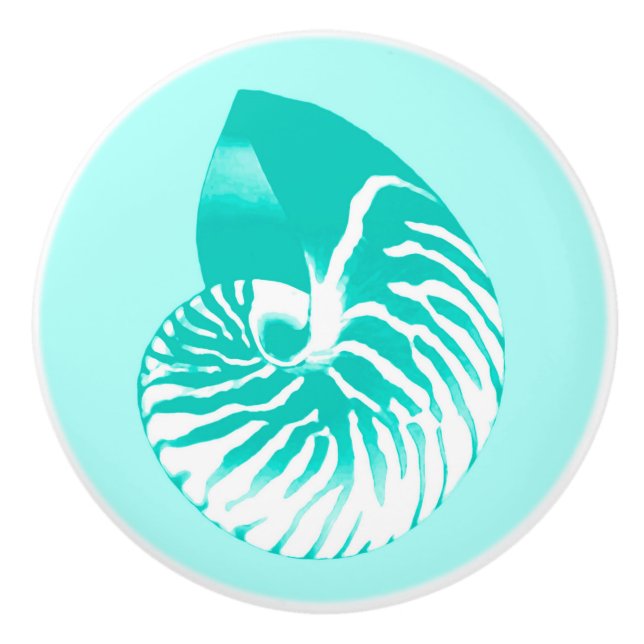 Pomo De Cerámica Cubierta de Nautilus - turquesa, aqua y blanco (Anverso)