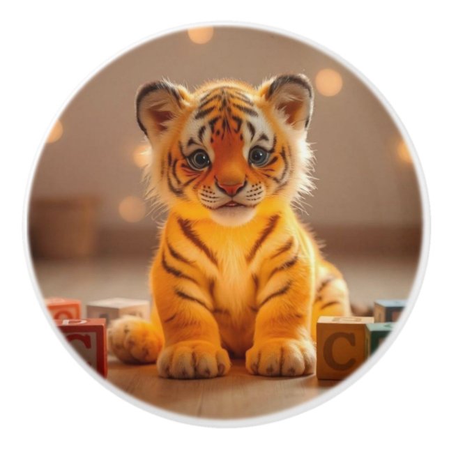 Pomo De Cerámica Cubo de tigre mate (Anverso)