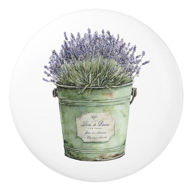 Pomo De Cerámica Cubo Verde Blanco Flores Lavanda (Anverso)